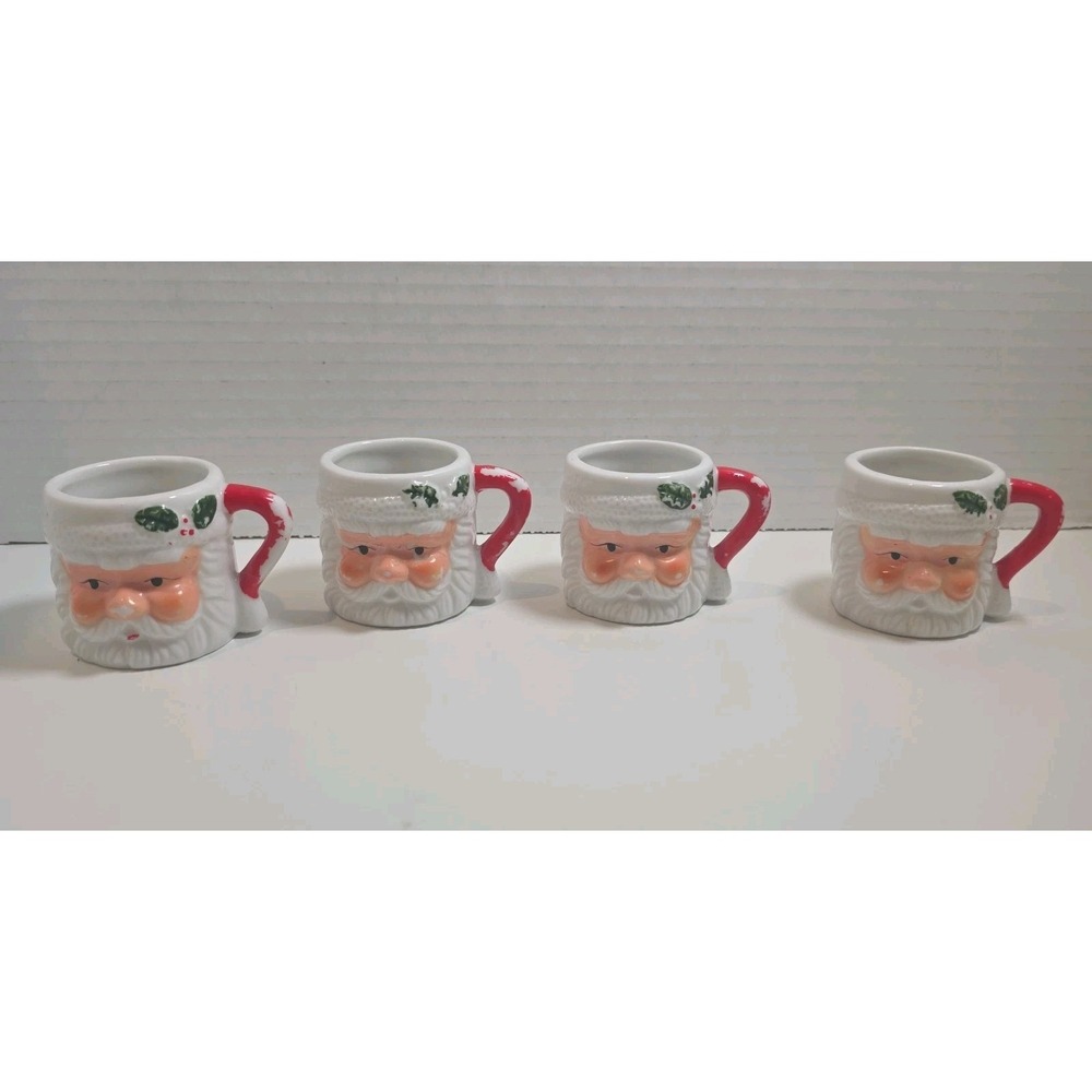 MINI Christmas Santa MUG Cup 1.75 x 2.5x 1.5" Lot Of 4 Pier One *flaw* See desc